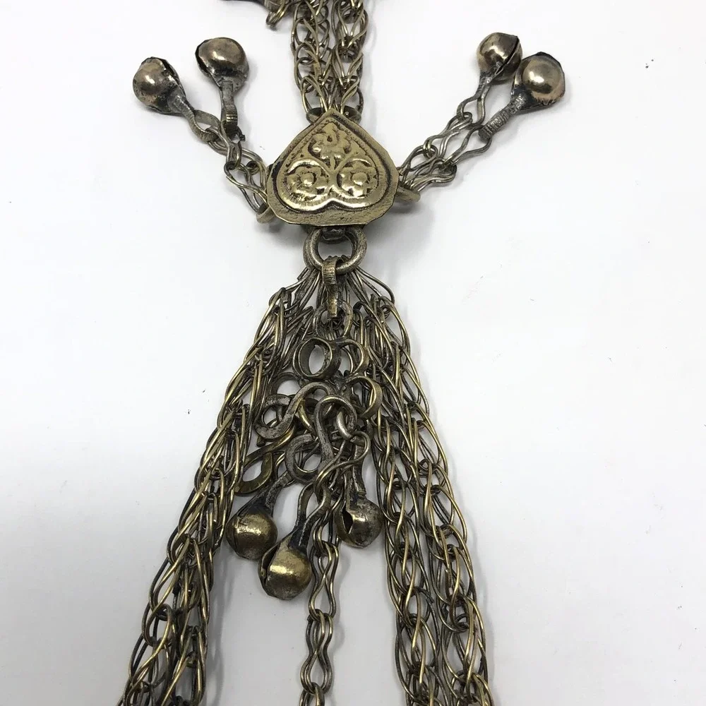 Tribal Amulet Pendant Box Jacket Closure Silver Brass Tone Blue Stone‎